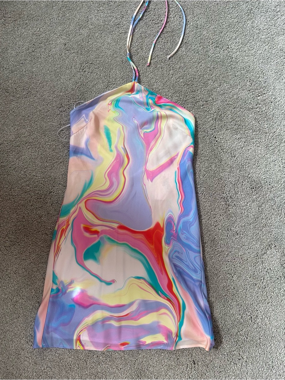 Lavender Brown Multicolor Marble Print Halter Dress
